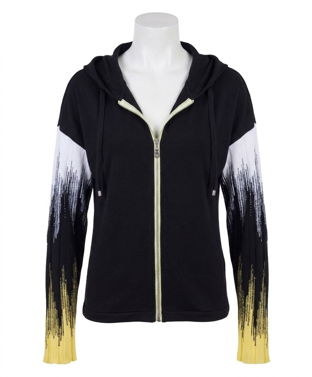 NEW ANGEL APPAREL knit zip up hoodie with ribbed sleeves in black/yellow